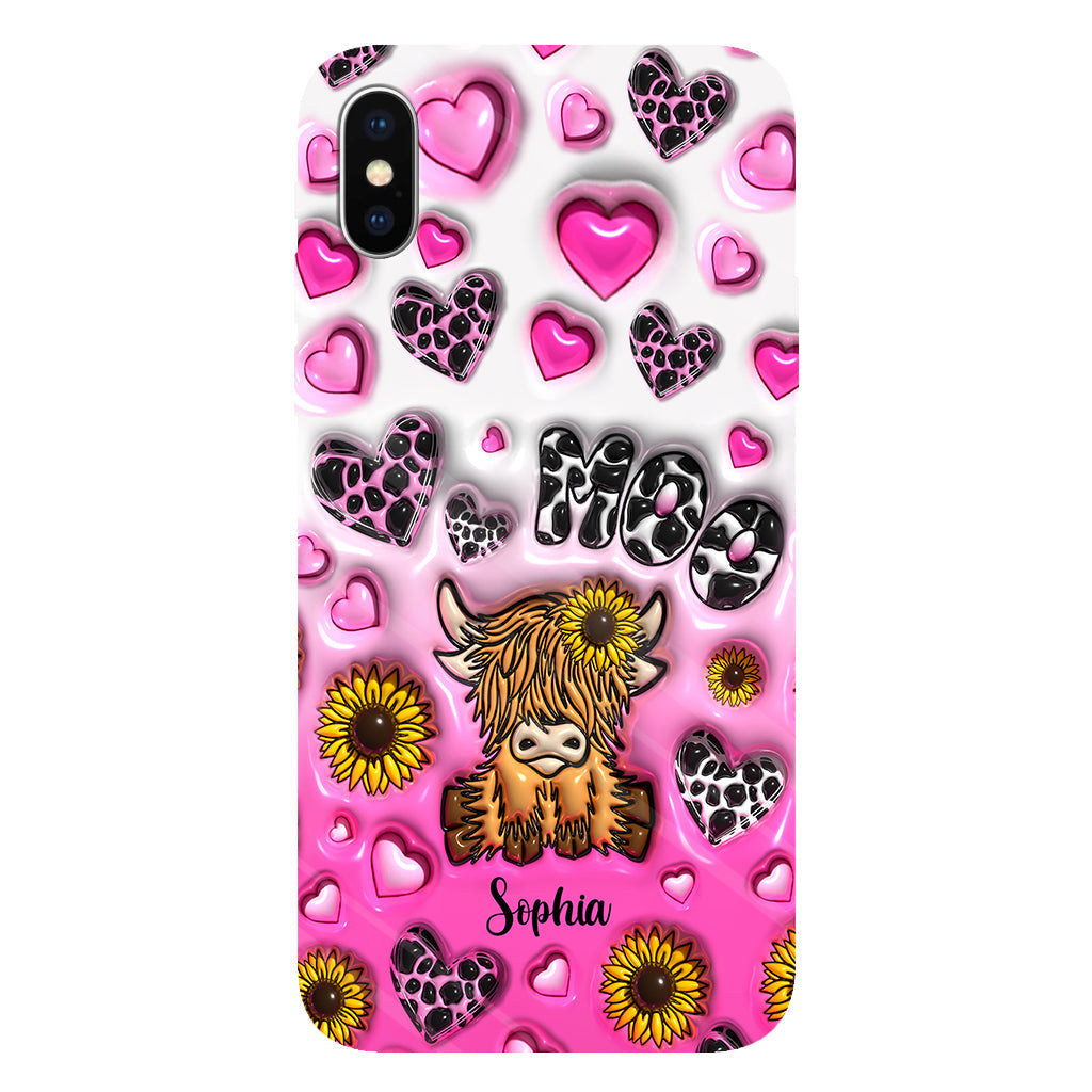 Cute Sunflower Highland Cow - Personalized Cow Full Print Phone Case