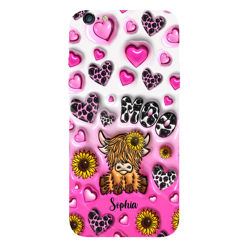 Cute Sunflower Highland Cow - Personalized Cow Full Print Phone Case