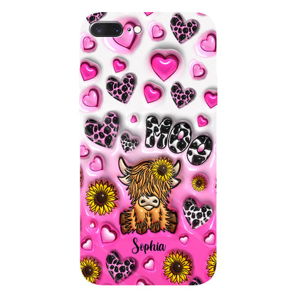 Cute Sunflower Highland Cow - Personalized Cow Full Print Phone Case