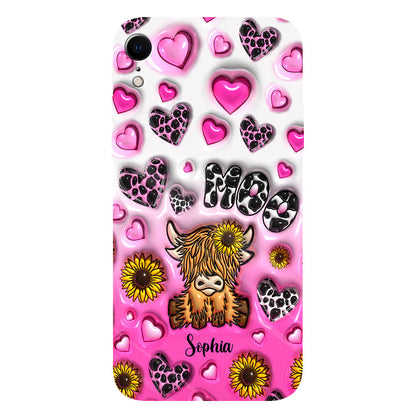 Cute Sunflower Highland Cow - Personalized Cow Full Print Phone Case