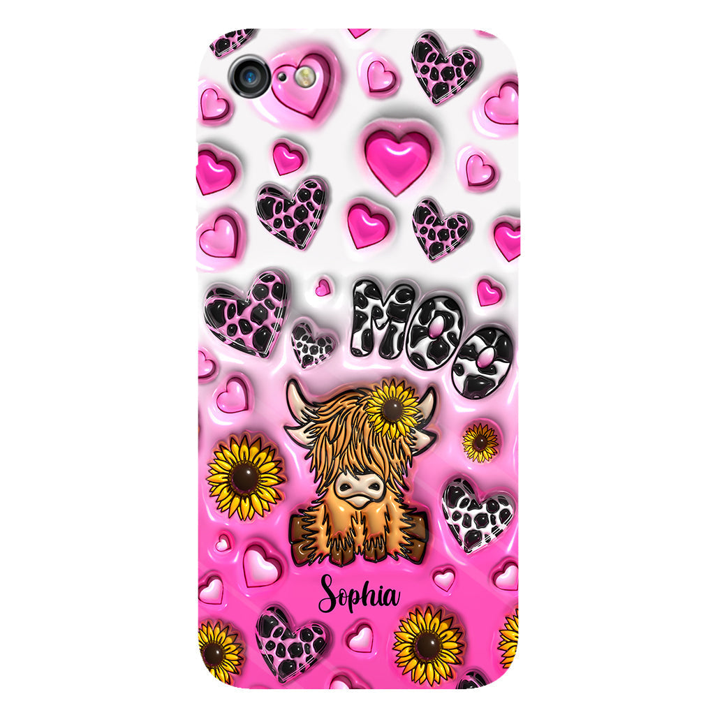 Cute Sunflower Highland Cow - Personalized Cow Full Print Phone Case