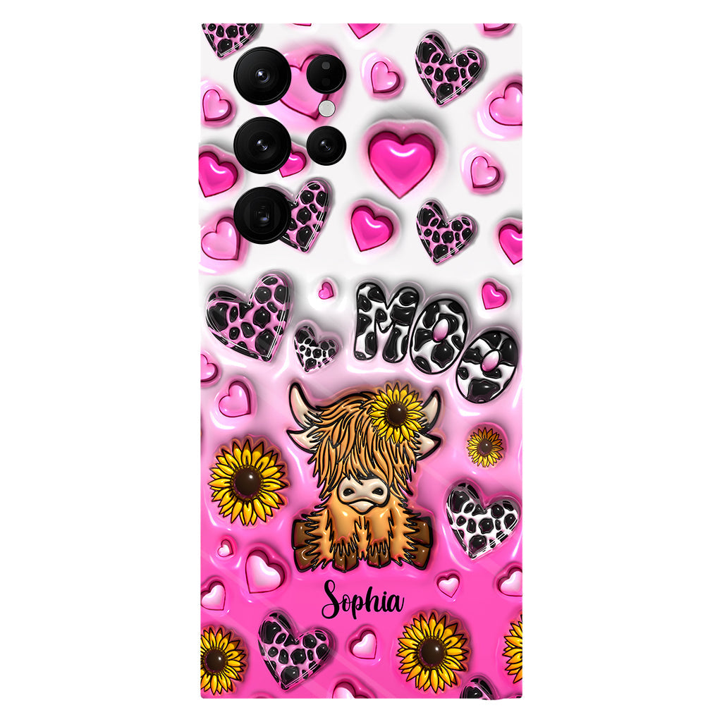 Cute Sunflower Highland Cow - Personalized Cow Full Print Phone Case