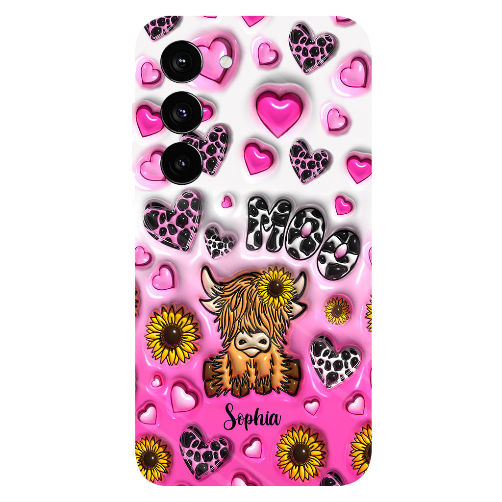 Cute Sunflower Highland Cow - Personalized Cow Full Print Phone Case