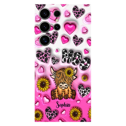 Cute Sunflower Highland Cow - Personalized Cow Full Print Phone Case