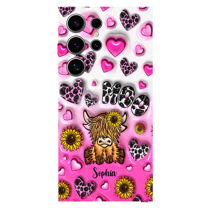 Cute Sunflower Highland Cow - Personalized Cow Full Print Phone Case