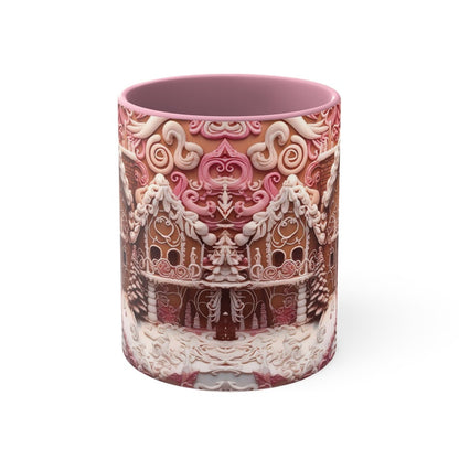 Pink Gingerbread House Cup Whimsical Accent Mug - Gift For Christmas