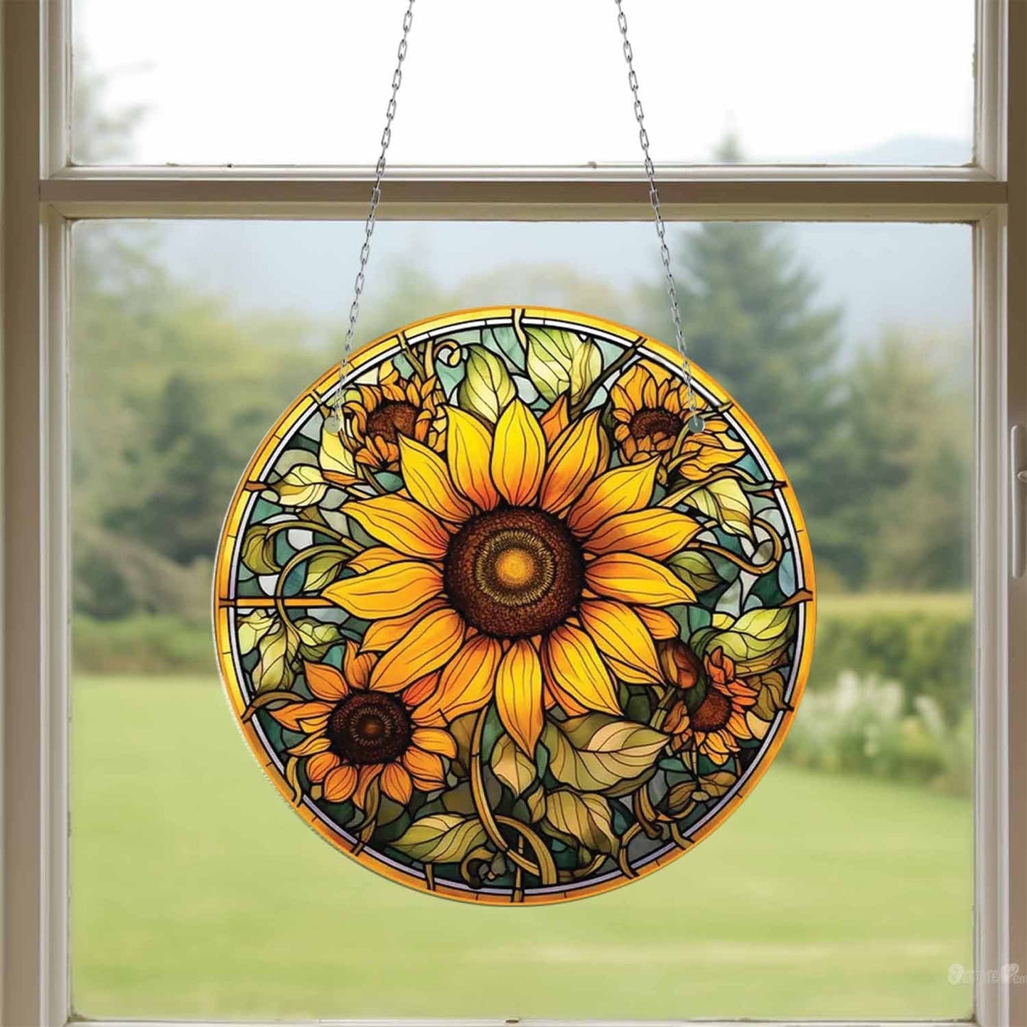 Sunflower Tree Green Acrylic Window Hanging, Gift For Sunflower Flower Lover, Sunflower Decoration, Kitchen Decor, Gift For Grandma, Housewarming Decor