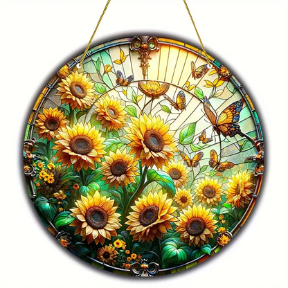 Sunflower Wreath Acrylic Window Hanging, Flower Home Decor, Flower Kitchen Decor, Flower Lover Gift, Hippie Lover’s