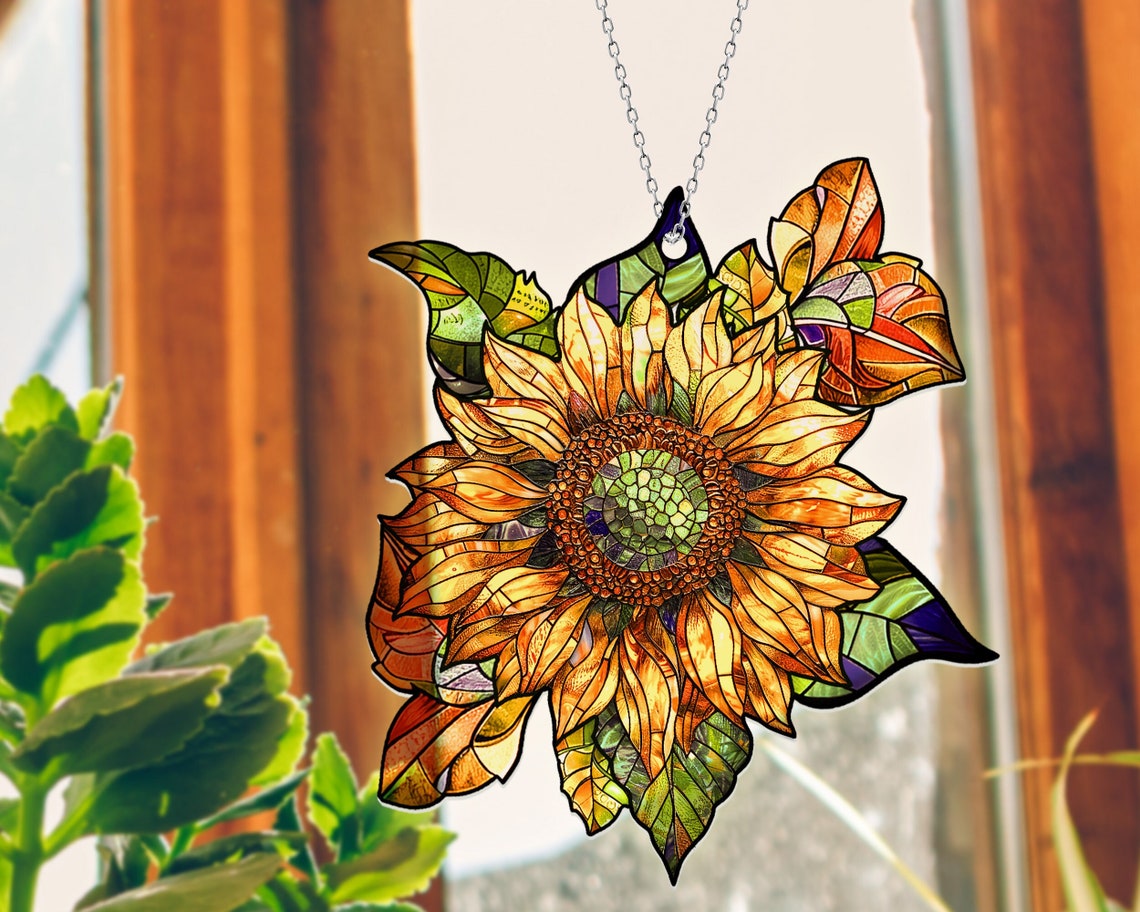 Sunflower Acrylic Suncatcher Ornament, Sunflower Window Hanging, Sunflower Decor, New Home Decor, Housewarming Gift