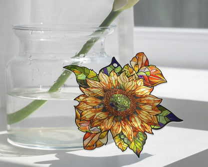 Sunflower Leaves Green Garden Acrylic Window Hanging, Flower Home Decor, Flower Kitchen Decor, Flower Lover Gift, Hippie Lover’s