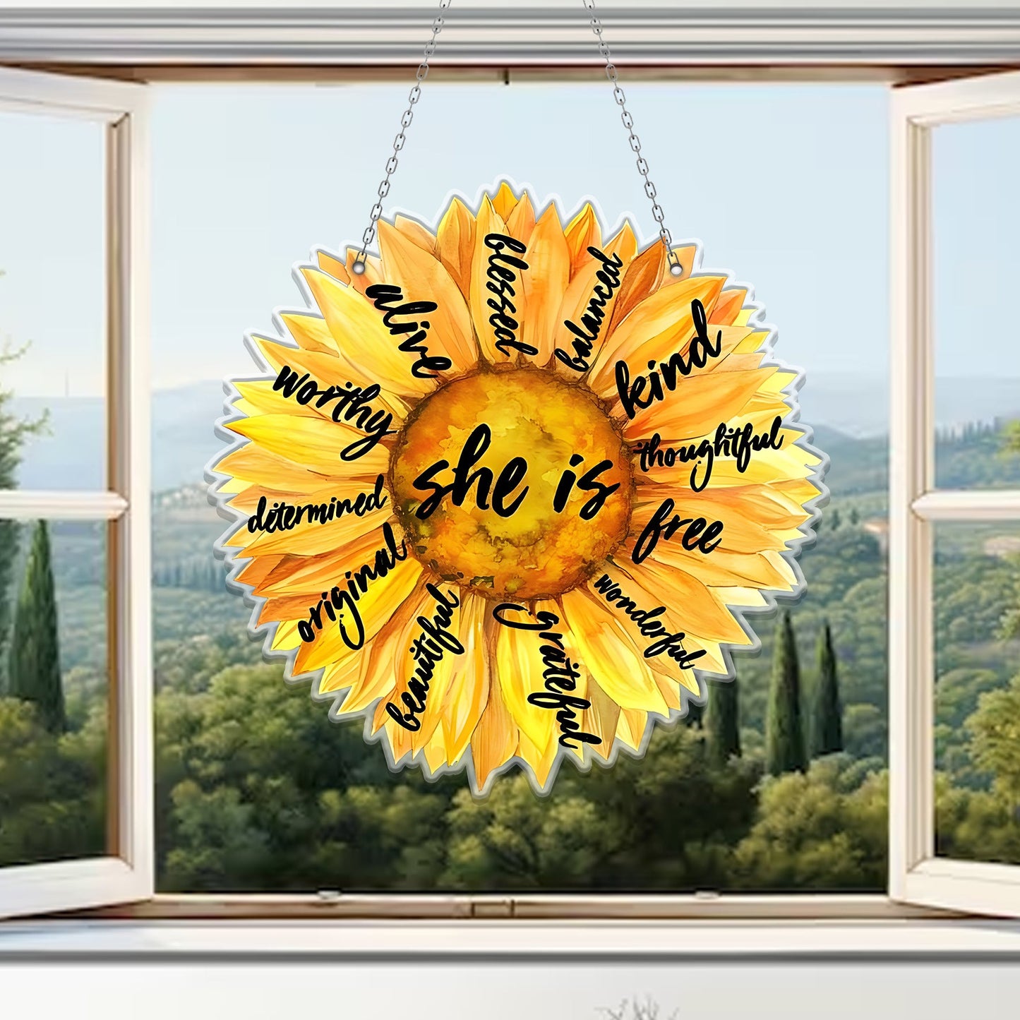 Sunflower She Is Acrylic Window Hanging, Gift For Sunflower Flower Lover, Sunflower Decoration, Kitchen Decor, Gift For Her, Housewarming Decor