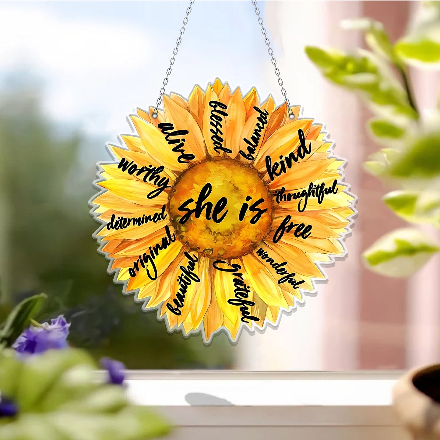 Sunflower She Is Acrylic Window Hanging, Gift For Sunflower Flower Lover, Sunflower Decoration, Kitchen Decor, Gift For Her, Housewarming Decor