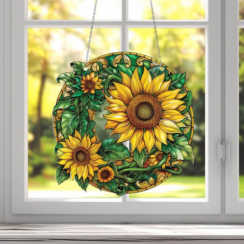 Sunflower Acrylic Window Hanging, Gift For Sunflower Flower Lovers, Sunflower Decoration, Housewarming gift for flower lover, Kitchen Decor