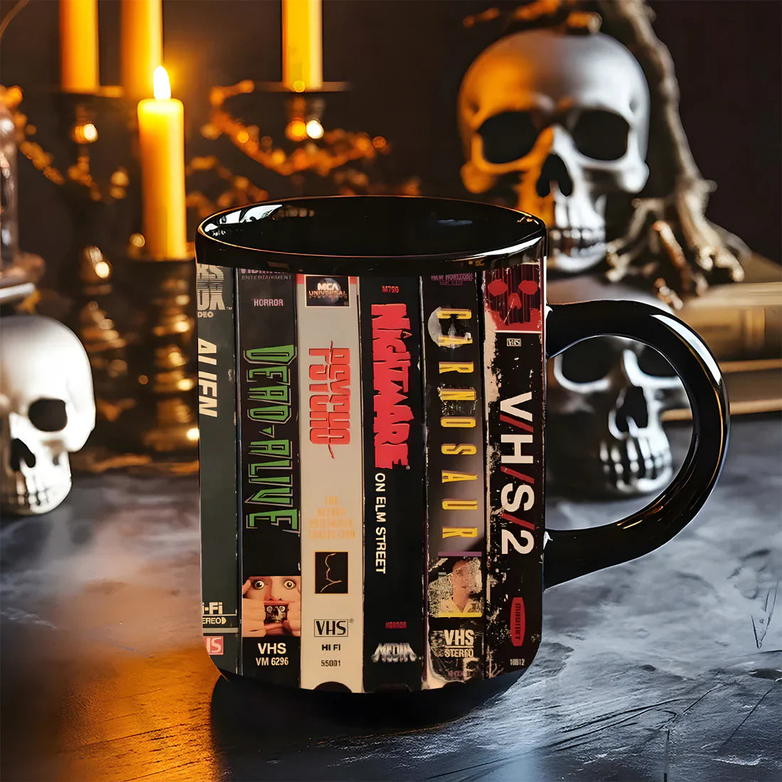 VHS Tape Halloween Movies Nostalgic Black Mug - Horror Version 3