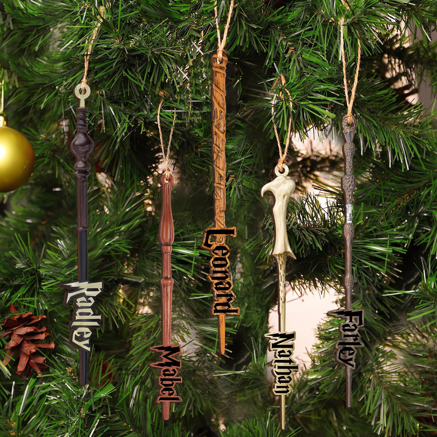 Custom Name Wizard Wand Christmas Wooden Ornament - Gift for Potterheads