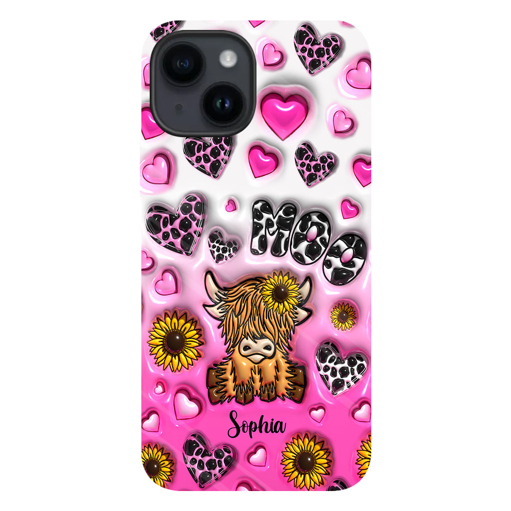 Cute Sunflower Highland Cow - Personalized Cow Full Print Phone Case