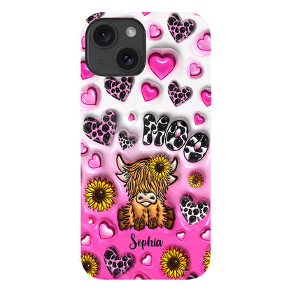 Cute Sunflower Highland Cow - Personalized Cow Full Print Phone Case