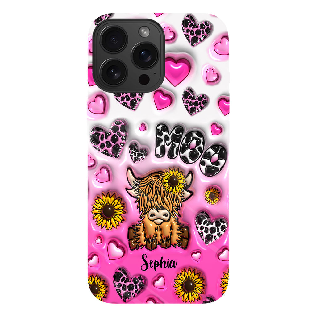 Cute Sunflower Highland Cow - Personalized Cow Full Print Phone Case