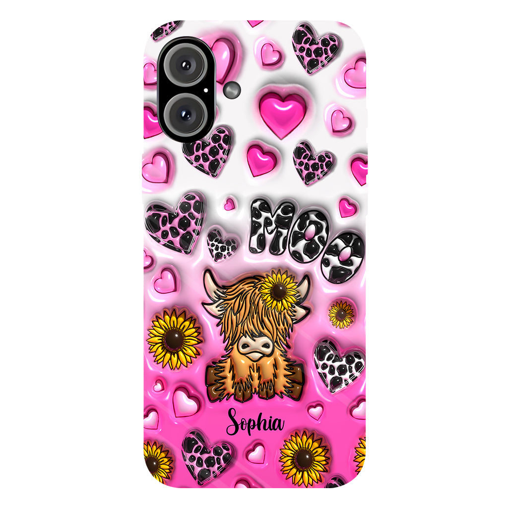 Cute Sunflower Highland Cow - Personalized Cow Full Print Phone Case